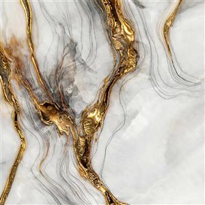 طرح انتزاعی مایع ماربل سفید و طلایی با رگه‌های ظریف برای کاغذ دیواری سالن پذیرایی لوکس و لابی ویلا