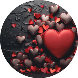 قلب‌های برجسته قرمز و شکلاتی روی پس‌زمینه مشکی مات جهت چاپ پوستر دیواری اتاق خواب مستر و روتختی‌های دونفره