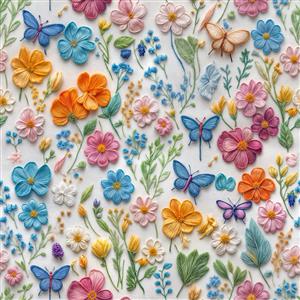 پترن بدون درز شکوفه‌های بهاری و پروانه‌های رنگی برای کاغذ دیواری اتاق کودک و سرویس خواب نوزاد