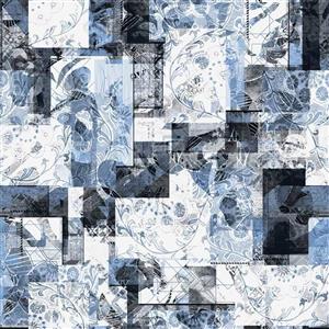 طرح انتزاعی مدرن با تم آبی و سفید و نقوش اسلیمی مناسب چاپ پرده زبرا و کاغذ دیواری اتاق کار