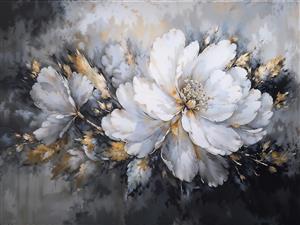 نقاشی رنگ روغن گل‌های سفید برجسته با پس‌زمینه تیره کلاسیک برای پرده تصویری و روتختی دونفره