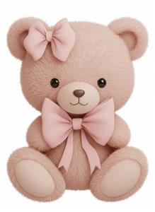 طرح عروسک خرس صورتی لطیف با پاپیون برای چاپ روی روتختی کودک، پرده اتاق نوزاد و دفترچه یادداشت