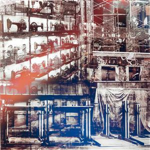 پوستر هنری سبک اکسپرسیونیسم با طرح چرخ خیاطی‌های قدیمی برای دکوراسیون کارگاه خیاطی و مزون لباس