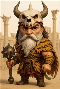 رستم دستان پهلوان نامدار با کلاهخود دیو سپید و گرز به سبک کارتونی و بامزه شاهنامه ویژه چاپ پوستر دیواری و تیشرت بچه گانه