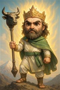 فریدون پادشاه پیشدادی با گرز گاوسر و ژست مصمم به صورت کارتونی و کودکانه شاهنامه جهت استفاده در دکوراسیون مهدکودک و مدارس