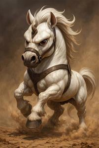 رخش اسب سفید و قدرتمند رستم در حال دویدن با حالت فانتزی و کارتونی شاهنامه فردوسی برای چاپ روی لوازم تحریر و کاغذ دیواری