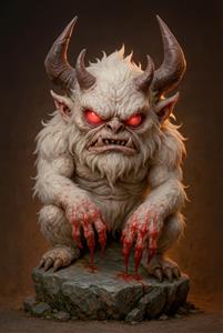 دیو سپید بزرگ با شاخ و دندان‌های تیز مدل کارتونی و فانتزی شاهنامه برای اتاق بازی و تم ترسناک