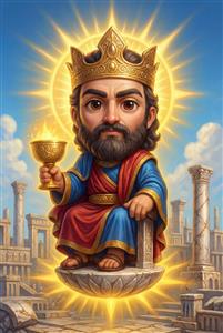 جمشید پادشاه اساطیری با جام جهان‌نما طرح کارتونی شاهنامه مناسب دیوار پشت تلویزیون و لابی