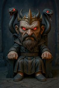 ضحاک ماردوش نشسته بر تخت با مارهای روی دوش کاراکتر کارتونی شاهنامه مناسب فضاهای فانتزی