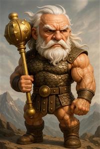 سام نریمان پیرمرد نیرومند با گرز طلایی طرح فانتزی و کارتونی شاهنامه ویژه چاپ روی بوم و قاب عکس