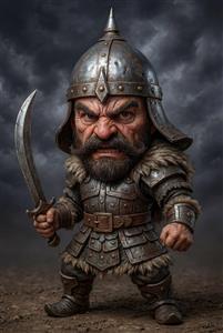 افراسیاب با کلاهخود شاخدار و چهره خشمگین کاراکتر کارتونی شاهنامه برای اتاق بازی و گیم‌نت