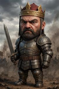 شاه بهمن با زره جنگی و شمشیر تیز طرح کارتونی و کودکانه از شخصیت‌های شاهنامه مناسب پوستر دیواری