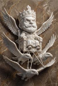 کی‌کاووس پرنده با عقاب‌ها و تخت پران مدل کارتونی و طنزآمیز شاهنامه برای تابلوهای دکوراتیو