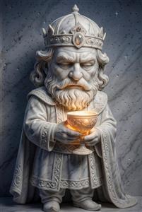 مجسمه کارتونی کی‌خسرو پادشاه با جام جهان‌نما از اساطیر شاهنامه برای دکوراسیون کتابخانه و مهدکودک