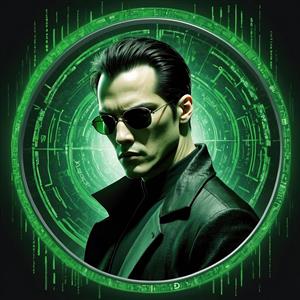 آواتار نئومدرن از فیلم ماتریکس با کادربندی دایره‌ای ویژه چاپ روی اکسسوری و استیکرهای دیواری