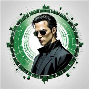 طرح مدرن کیانو ریوز در ماتریکس ویژه پوستر دیواری اتاق خواب پسرانه و گیم‌نت با پس‌زمینه کدهای دیجیتال سبز