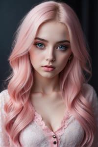 پوستر دیواری فانتزی چهره با رنگ‌بندی ملایم صورتی و طوسی مناسب برای قاب دکوراتیور و اتاق جوان