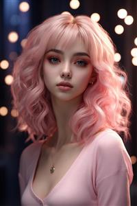 تصویر باکیفیت زن جوان با چتری و موهای صورتی برای پوستر دیواری سالن پذیرایی و اتاق خواب دخترانه