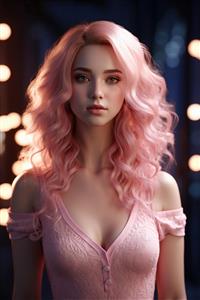 طرح عمودی پوستر دیواری سه بعدی زن زیبا با استایل صورتی و نورپردازی ملایم ویژه دکوراسیون اتاق مستر و هتل