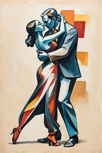 تابلو دکوراتیور و پوستر دیواری سه بعدی طرح رقص تانگو عاشقانه با استایل نقاشی مدرن پیکاسو برای هتل و لابی