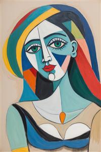 پرتره مدرن زن با خطوط منحنی به سبک کوبیسم پیکاسو ویژه چاپ روی دفترچه، ماگ و پوسترهای فانتزی