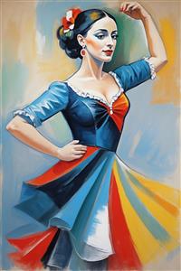 طرح گرافیکی زن با لباس رنگین‌کمانی سبک کوبیسم مناسب برای پوستر دیواری ورودی تالارها و فضاهای تشریفاتی