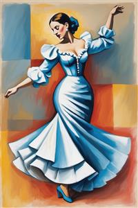 پوستر دیواری رقصنده باله با لباس سفید و آبی به سبک پیکاسو جهت تزیین دیوار آموزشگاه‌های هنری و اتاق دخترانه