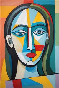 پوستر دیواری چهره تمام‌رخ هندسی با الهام از آثار ماندگار پیکاسو برای فضاهای مینیمال، دفتر معماری و آتلیه عکاسی