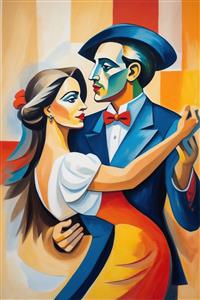 پوستر دیواری طرح رقص اسپانیایی فلامنکو با تم کوبیسم برای تزیین دیوار کافه، رستوران و دکوراسیون داخلی منزل