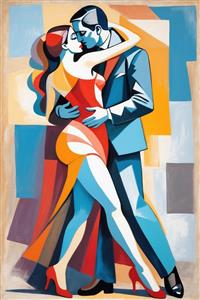 پوستر دیواری مدرن طرح رقص تانگو به سبک کوبیسم و پابلو پیکاسو مناسب برای دکوراسیون سالن‌های پذیرایی لوکس و آموزشگاه‌های رقص