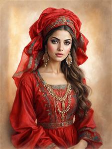 طرح نقاشی چهره دختر قاجاری با سربند سنتی و جواهرات باشکوه ایده کاغذ دیواری سه بعدی برای تالار پذیرایی و هتل