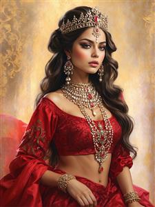 تصویر باکیفیت زن با آرایش غلیظ ایرانی و جواهرات سنگین برنزی ویژه پوستر دیواری سالن‌های آرایش و پیرایش زنانه