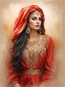 طرح زن پارسی با سربند سنتی و جلیقه سوزن‌دوزی شده ایرانی ویژه چاپ روی بوم نقاشی و پرده‌های تصویری اتاق خواب