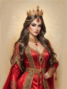 پوستر دیواری سه بعدی چهره زن ایرانی با تاج زرین و لباس سلطنتی برای دکوراسیون داخلی هتل‌ها و عمارت‌های مجلل