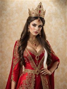 نقاشی دیجیتال بانوی اشرافی ایرانی با تاج ظریف و موهای بلند برای چاپ تابلو شاسی و پوستر دیواری دکوراسیون داخلی پذیرایی