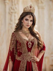 پوستر دیواری عمودی از ملکه مقتدر پارسی با لباس کار شده طلایی مناسب برای فضاهای اداری خاص و تالارهای بزرگ