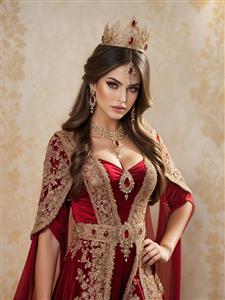 تصویر گرافیکی زن با تاج یاقوت و لباس سنتی مجلل برای چاپ روی دفترچه، ماگ و پوسترهای دیواری هنری