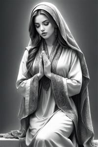 نقاشی سیاه و سفید معنوی دختر ایرانی در حال عبادت ایده عالی برای پوسترهای دیواری آرامش‌بخش