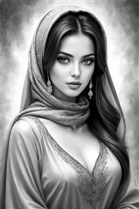 پوستر سیاه قلم چهره بانوی اصیل ایرانی با نگاه خیره؛ ایده جذاب برای طراحی داخلی اتاق نشیمن و سالن‌های زیبایی لوکس