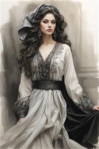 نقاشی دیجیتال بانوی ایرانی با لباس روشن و سبک مینیمال هنری ویژه چاپ پوستر سه بعدی، روتختی و کاور کوسن برای اتاق خواب دخترانه