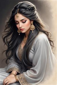 تصویرسازی هنری زن قاجاری با جواهرات اشرافی ویژه چاپ روی بوم و دکوراسیون هتل‌های سنتی و کافه عمارت