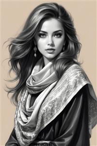 تصویرسازی رنگی از زن جوان ایرانی با پوشش سنتی ایده‌آل برای پوستر دیواری سه بعدی و چاپ روی بوم پذیرایی