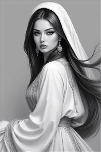 پوستر دیواری هنری چهره زن جوان ایرانی با پوشش سفید و نگاه نافذ مناسب برای فضاهای درمانی و آرامش