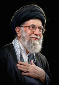 پوستر با کیفیت و رسمی حضرت آیت‌الله خامنه‌ای با دست روی سینه مناسب قاب عکس اداری و پوستر دیواری پذیرایی