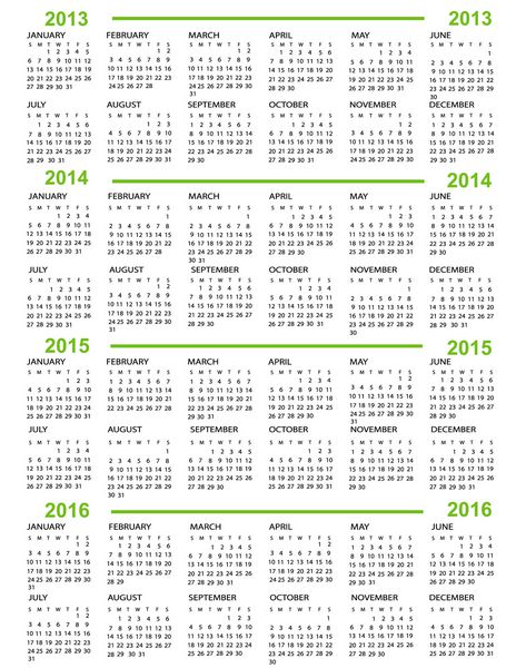 تقویم سال نو 2013 2014 2015 2016 با خطوط سبز