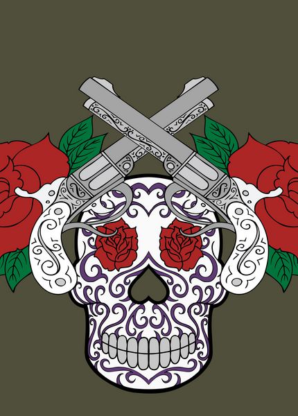 خالکوبی اسلحه و گل رز