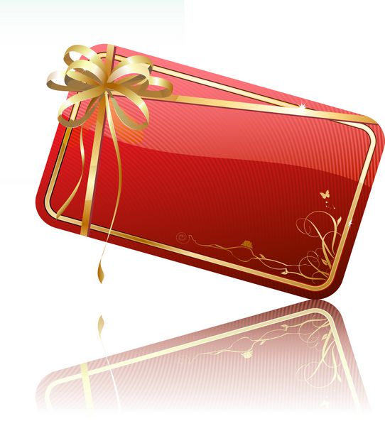 وکتور از کارت هدیه تزئین شده قرمز با روبان طلایی و پاپیون