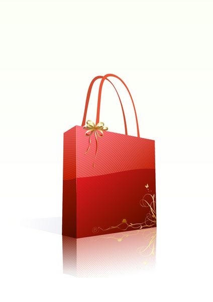 وکتور از کیف خرید قرمز براق با عنصر تزئین گلدار