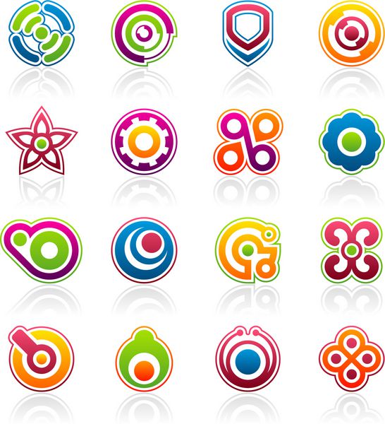 مجموعه ای از 16 عنصر طراحی انتزاعی رنگارنگ و گرافیک لوگو