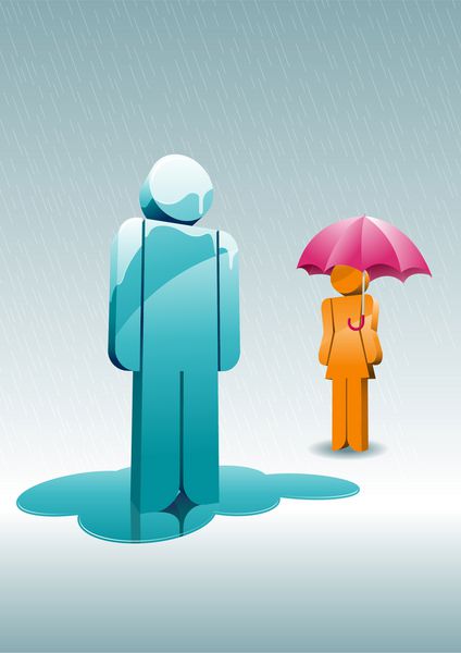 روز بارانی زن و مرد سه بعدی زیر باران عناصر به صورت جداگانه در فایل وکتور لایه بندی شده اند قابل ویرایش آسان